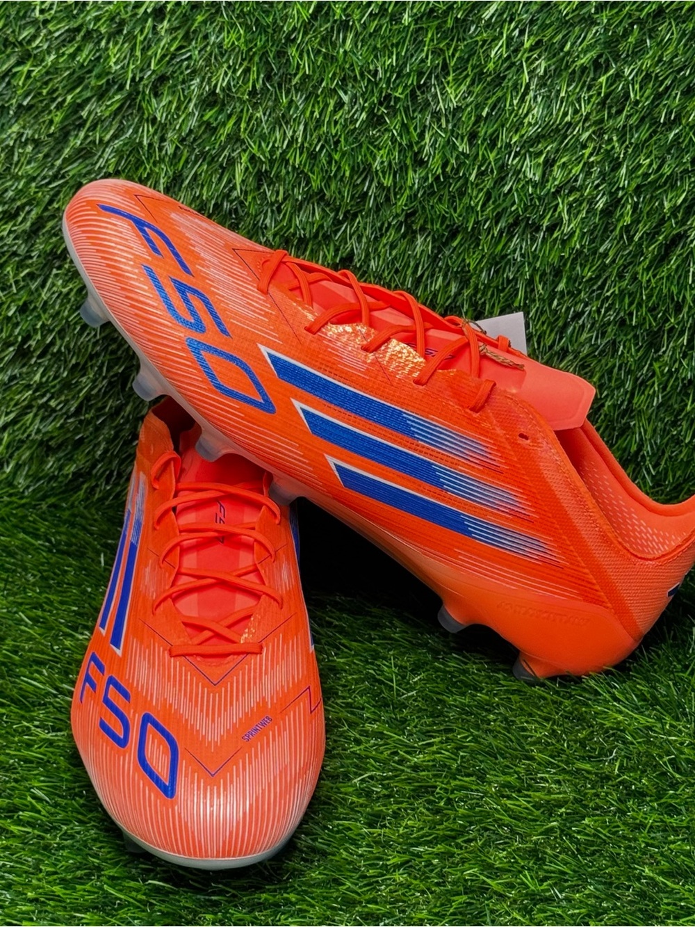 Size 13 - Mens Adidas F50 Elite AG Soccer Cleats Beam Orange Blue - JH7637 - Picture 2 of 10